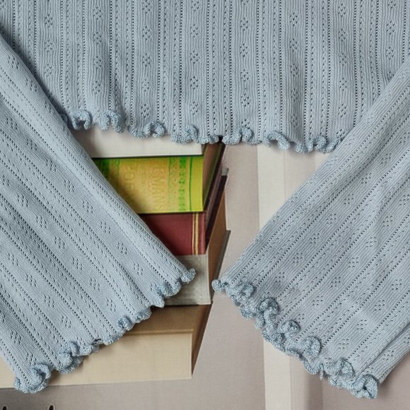 Baby Blue Lettuce Trim Crop Top - Picture 4 of 4